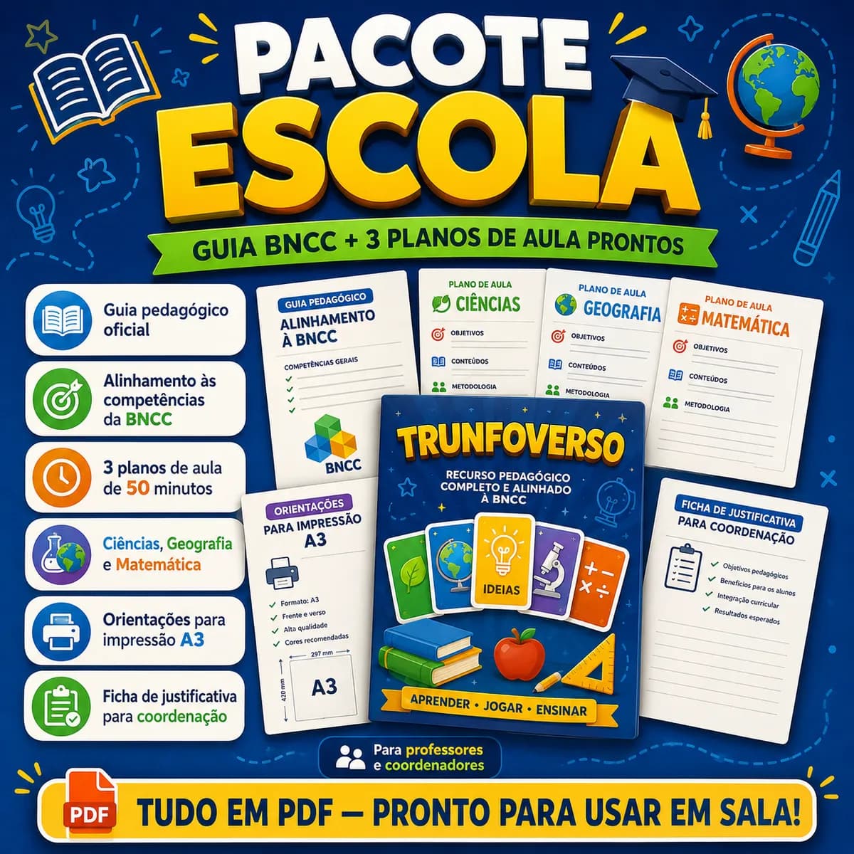 Pacote Escola — Guia BNCC + 3 Planos de Aula Prontos